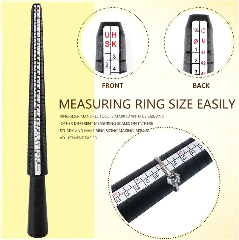 EJOQSON Ring Sizer Measuring Tool Kit Ring Mandrel Sizing Kit Finger Ring Size Measurer Ring Shaper to Fix Bent Rings Resize Repair Jewelers Mandrel and Hammer Ring Size Adjuster (WOOD-12PCS) - Image 4